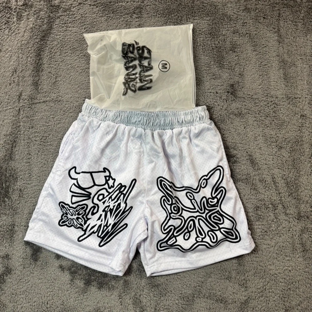 Stainbandz White Mesh Graphic Basketball Shorts Mens Size Medium Streetwear New